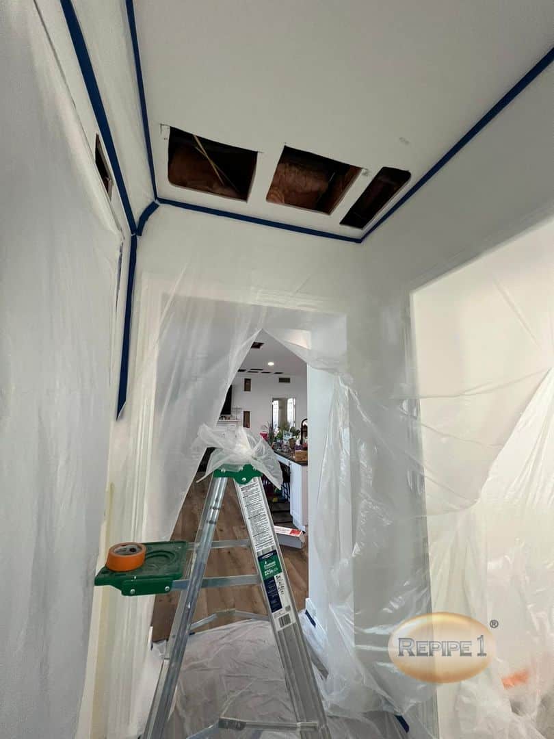 Patching process photos after a full house repipe in Ladera Ranch