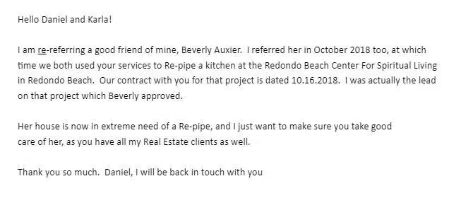 Referral from Customer: Redondo Beach