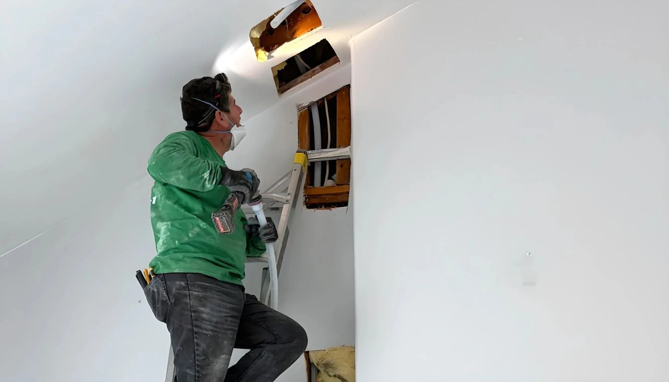 Articles 1 Licensed repiping contractor Los Angeles technician performing residential plumbing repipe service inside a home.