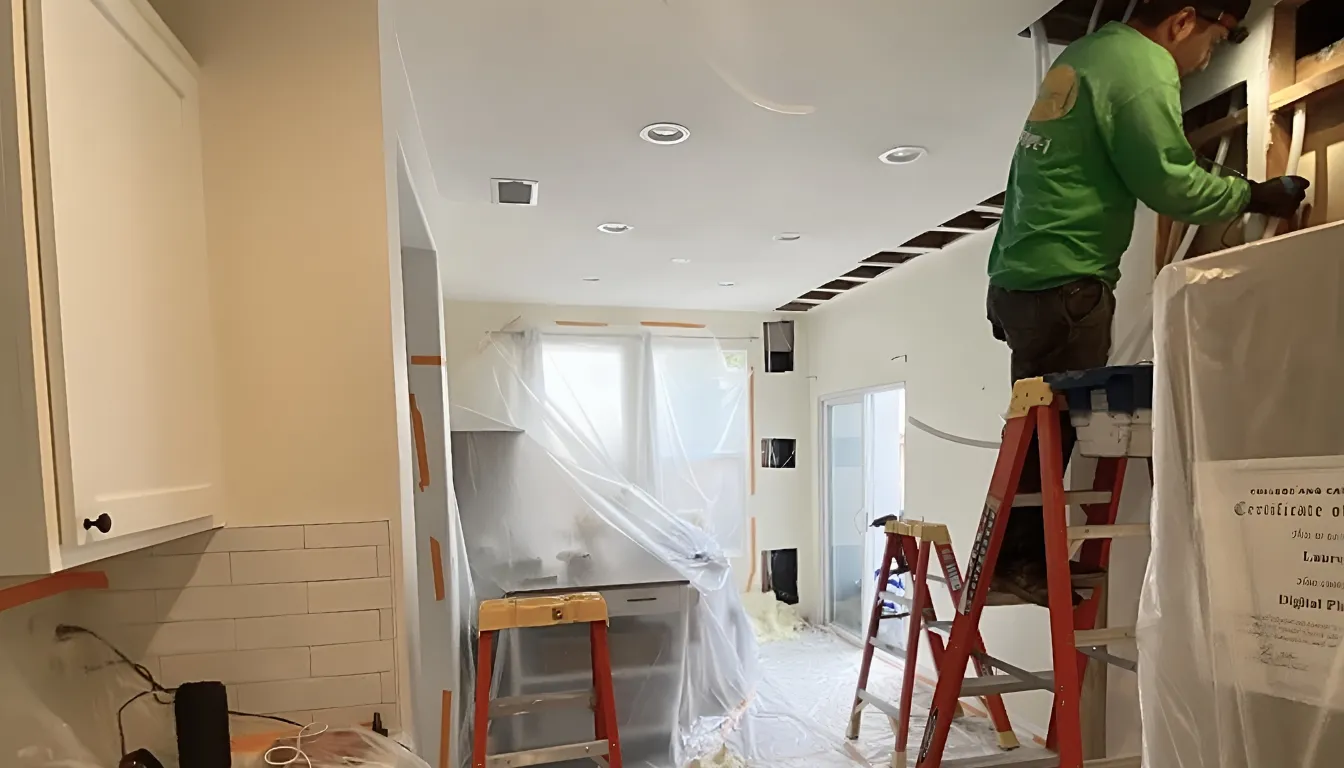 Orange County Location 2 Technician performing whole house repiping corona project inside a residential home with exposed plumbing access points